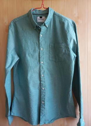 Яркая стильная кежуал хлопковая рубашка сорочка бирюзовая зеленая2 фото
