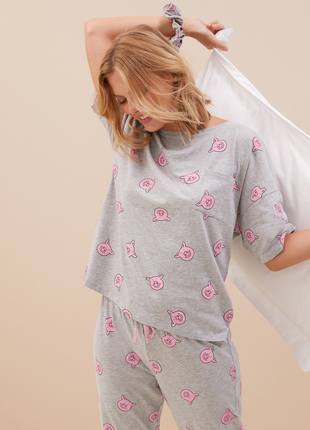 Пижамный комплект cotton штаб’s percy pig marks &amp; spencer1 фото