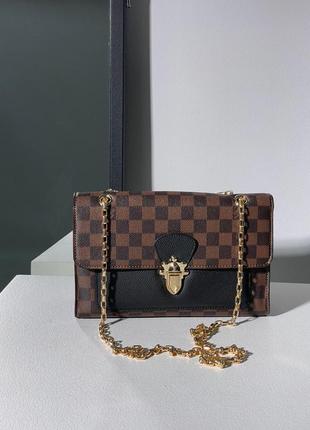 Сумка женская в стиле louis vuitton victoire monogram canvas calf leather brown/black8 фото