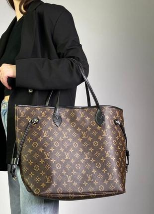 Сумка женская в стиле louis vuitton neverfull brown/black2 фото