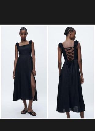 Чорний лляний максі сарафан ,сукня з відкритою спинкою від zara8 фото