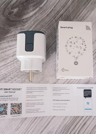 Розумна смарт wifi розетка 20а з лічильником електроенергії, біло-сіра / розетка smart plug з енергометром2 фото