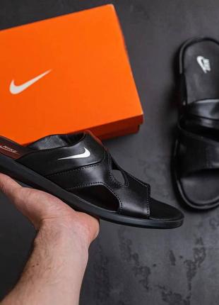 Мужские шлепанцы с логотипом nike натуральная кожа, шлепки8 фото