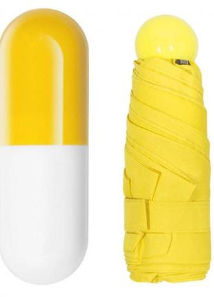 Компактный зонтик в капсуле-футляре желтый, маленький зонт в капсуле. цвет: желтый9 фото