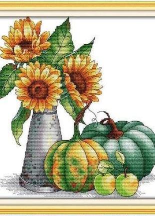 Набір для вишивання за нанесеною на канву схемою "sunflower and pumpkin". aida 14ct printed 31*32 см