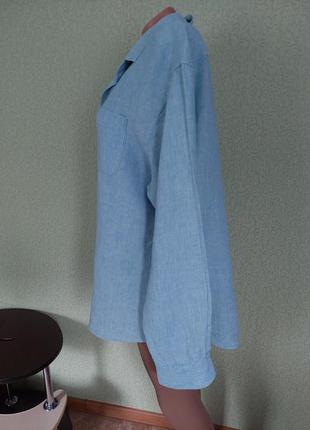 Льняная рубашка свободного кроя цвета тиффани7 фото