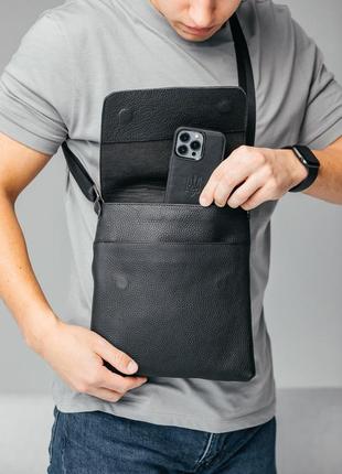 Мужская барсетка с клапаном, черная сумка через плечо из натуральной кожи, классический мессенджер8 фото