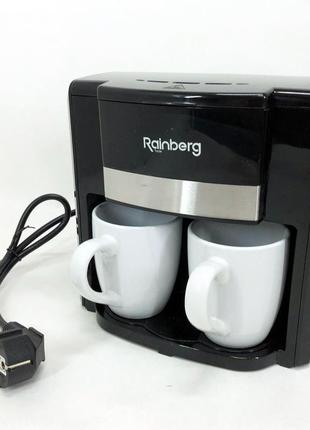 Кофеварка капельная rainberg rb-613 (0,3 л, 500 вт) с двумя керамическими чашками, маленькая кофемашина9 фото