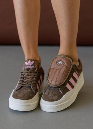 Женские кроссовки adidas originals campus bad bunny brown pink коричневые повседневные кеды весна лето10 фото