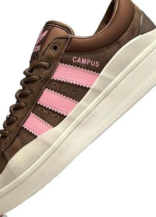 Женские кроссовки adidas originals campus bad bunny brown pink коричневые повседневные кеды весна лето3 фото