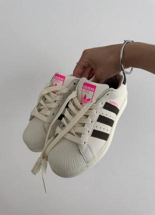 Adidas superstar cream / black / pink premium7 фото