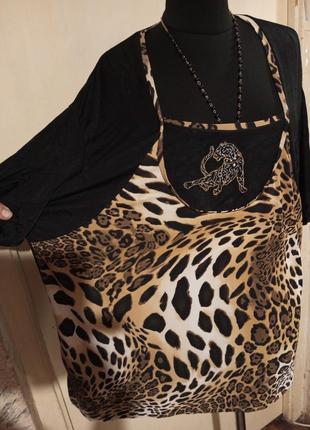 Трикотажная блузка-футболка с леопардом,стразиками,большого размера,defi paris