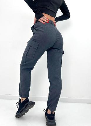 Женские вельветовые штаны-брюки карго с карманами и завязками +большие размеры до 52р. new! тренд 20243 фото