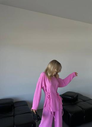 Стильный женский летний легкий костюм комплект розовый качественный трендовый