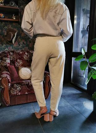 Вельветові молочні штани штани вінтажна висока посадка зі зборочками ouiset котон бавовна прямі7 фото