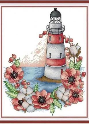 Набір для вишивання за нанесеною на канву схемою "poppy lighthouse".aida 14ct printed , 22*30 см