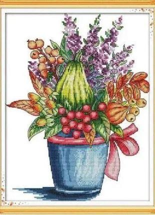 Набір для вишивання за нанесеною на канву схемою "red berry flower basket". aida 14ct printed, 29*36 см