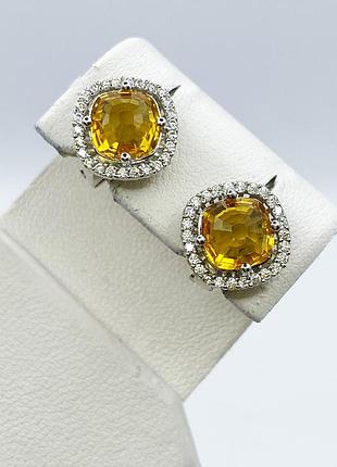 Сережки серебряные с цитриновым кварцем 3,65 г