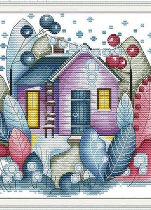 Набір для вишивання за нанесеною на канву схемою "magic cabin - winter". aida 14ct printed , 30*27 см