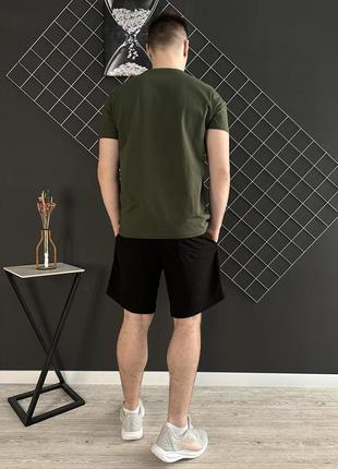 Літні чоловічі шорти в стилі under armour чорний лого + футболка хакі, висока якість3 фото