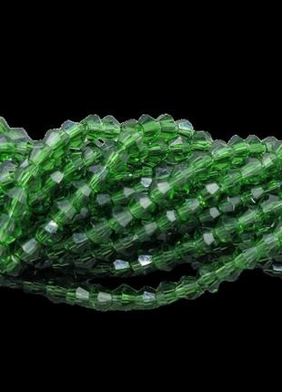 Бусини finding стеклянная гранёнка биконус темно-зелений прозорий 2 мм в'язка 160 шт