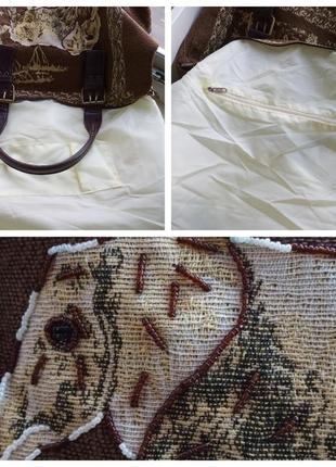 Чудесная вместительная гобеленовая сумка  со слоном с бисером6 фото
