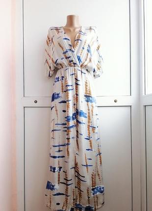 Платье женское бежевое синее миди2 фото