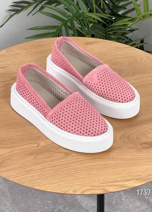 Лоферы замшевые с перфорацией