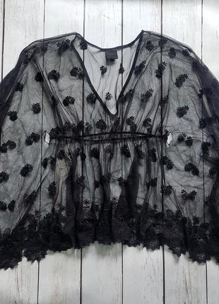 Блузка черная кружевная сетка с цветочным драпированием kate moss topshop3 фото