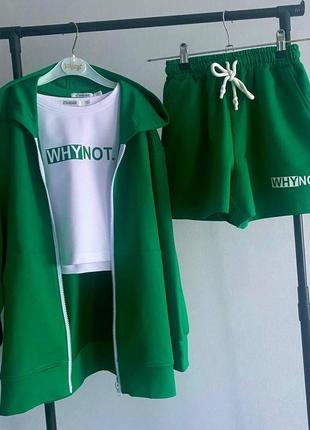 Детский костюм тройка кофта топ шорты whynot трава комплект спортивный стильный для девочки подростк2 фото
