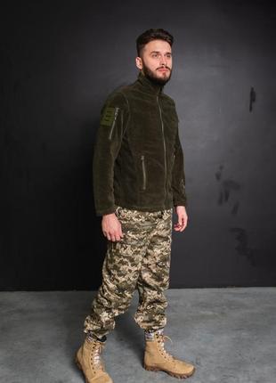 Кофта флісова чоловіча військова тактична з липучками під шеврони зсу туреччина 7343 l хакі3 фото