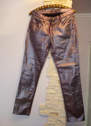 Фирменные блестящие брюки под кожзам штаны лосины леггинсы