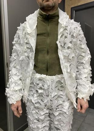 Маскировочный костюм зимний белый yakeda, куртка и брюки (на кнопках, резинки), чехол, размер универсальный9 фото