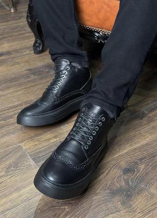 Чоловіче чорне шкіряніе тепле взуття niagara_brand 88332 фото