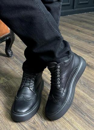 Чоловіче чорне шкіряніе тепле взуття niagara_brand 88339 фото