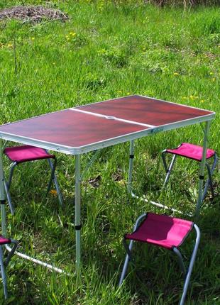 Розкладний стіл (бордовий) для пікніка, стільці1 фото