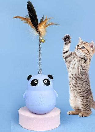 Игрушка кормушка для котов панда 10808 8.5х25 см голубая1 фото