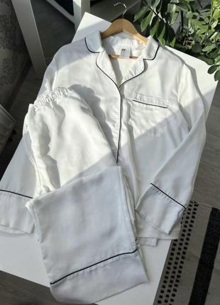 Сатиновий білий костюм під шовк у піжамному стилі / піжама / комплект для дому h&m5 фото