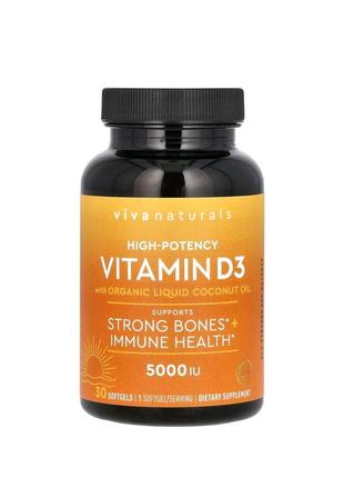 Viva naturals high-potency vitamin d3, with organic liquid coconut oil, 5,000 iu, 30 softgels1 фото