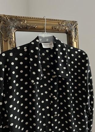 Винтажная удлиненная блуза в горох с золотыми пуговицами6 фото