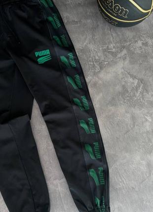 Мужские спортивные штаны puma на весну в черно-зеленом цвете premium качества, стильные и удобные брюки на каждый день5 фото