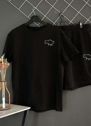 Летние мужские шорты клетка белый лого + футболка черная, высокое качество