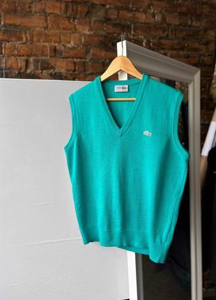 Chemise lacoste men’s vintage teal knit golf tennis sweater vest sleeveless винтажная безрукавка, жилетка, свитер