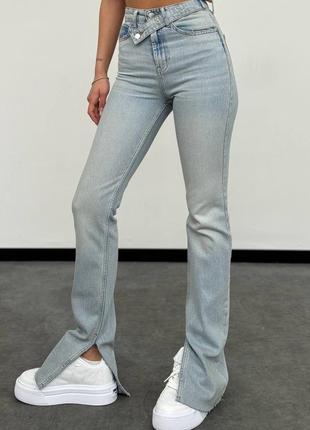 Жіночі прямі джинси на високій посадці, класичні, клеш, розширені, скіні, труби, сірі, блакитні, штани, джинс2 фото