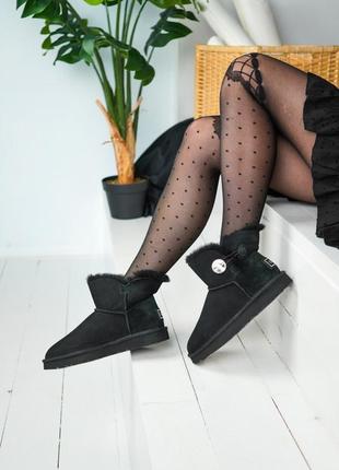 Женские чёрные угги  ugg mini bailey button swarovski  black