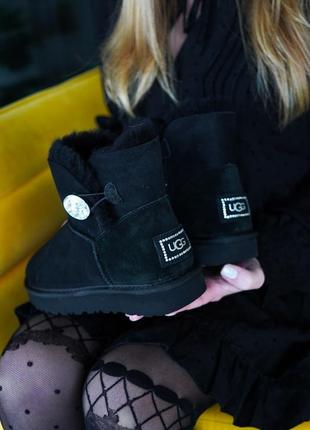 Женские чёрные угги  ugg mini bailey button swarovski  black5 фото