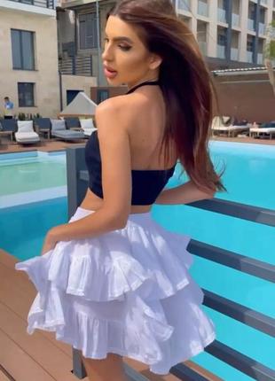 Юбка мини хлопковая белая черная пышная двухъярусная асимметричная с рюшами оборками короткая юбочка милая кукольная беби долл лолита хлопок