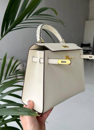 Сумка женкска кожаная hermes kelly white6 фото