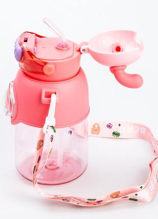 Дитяча пляшка для води з трубочкою з ремінцем 280 мл рожева пляшечка для води2 фото