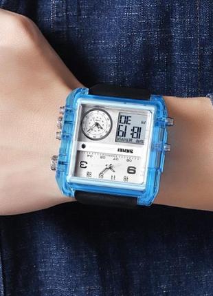 Багатофункціональний цифровий наручний годинник skmei 2020 blue-transparent прямокутний великий3 фото